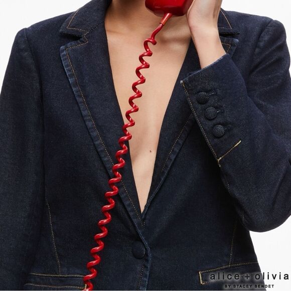 Alice + Olivia **NWT** Macey Dark Rinse Denim Fitted Blazer - Picture 15 of 16